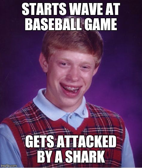 Bad Luck Brian Meme | STARTS WAVE AT BASEBALL GAME GETS ATTACKED BY A SHARK | image tagged in memes,bad luck brian | made w/ Imgflip meme maker