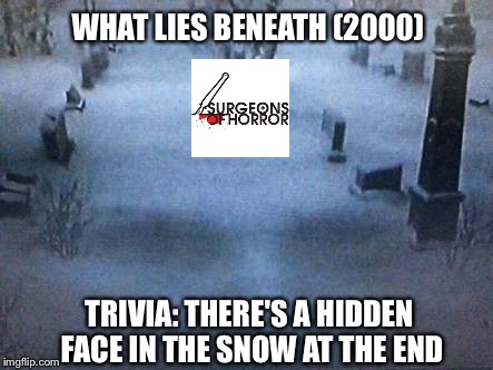 What Lies in the Snow? | WHAT LIES BENEATH (2000); TRIVIA: THERE'S A HIDDEN FACE IN THE SNOW AT THE END | image tagged in what lies in the snow | made w/ Imgflip meme maker