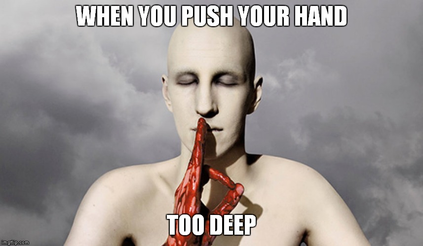WHEN YOU PUSH YOUR HAND; TOO DEEP | image tagged in meshuggah,obzen,bleed,when you push you hand too deep | made w/ Imgflip meme maker