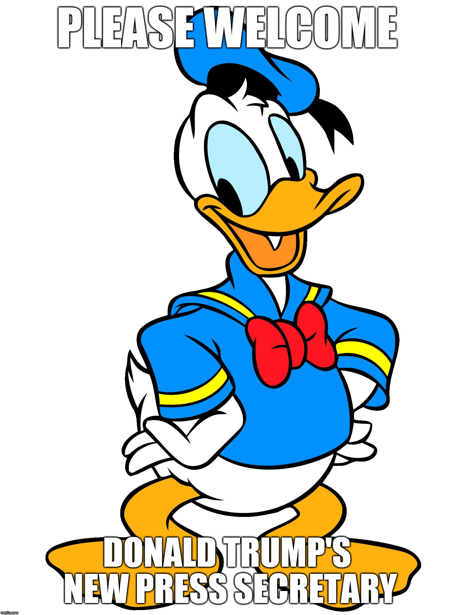 Donald Duck | PLEASE WELCOME; DONALD TRUMP'S NEW PRESS SECRETARY | image tagged in donald duck | made w/ Imgflip meme maker