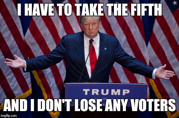Donald Trump | I HAVE TO TAKE THE FIFTH; AND I DON'T LOSE ANY VOTERS | image tagged in donald trump | made w/ Imgflip meme maker