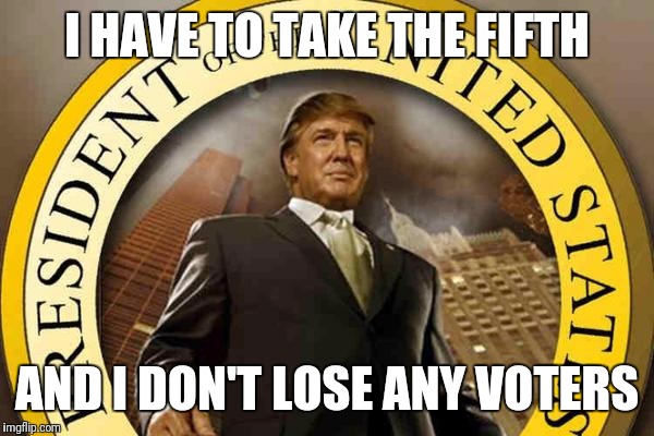 trump | I HAVE TO TAKE THE FIFTH AND I DON'T LOSE ANY VOTERS | image tagged in trump | made w/ Imgflip meme maker