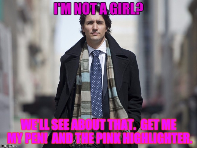 I'M NOT A GIRL? WE'LL SEE ABOUT THAT.  GET ME MY PEN!  AND THE PINK HIGHLIGHTER. | made w/ Imgflip meme maker