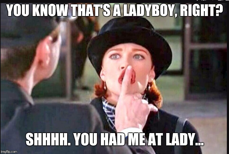 YOU KNOW THAT'S A LADYBOY, RIGHT? SHHHH. YOU HAD ME AT LADY... | image tagged in shhhj | made w/ Imgflip meme maker