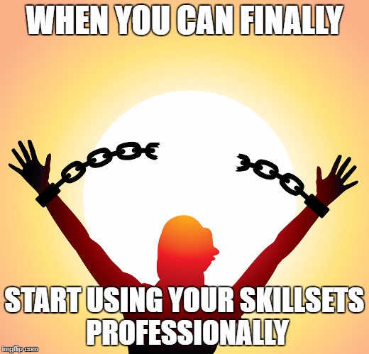 Freedom  | WHEN YOU CAN FINALLY; START USING YOUR SKILLSETS PROFESSIONALLY | image tagged in freedom | made w/ Imgflip meme maker