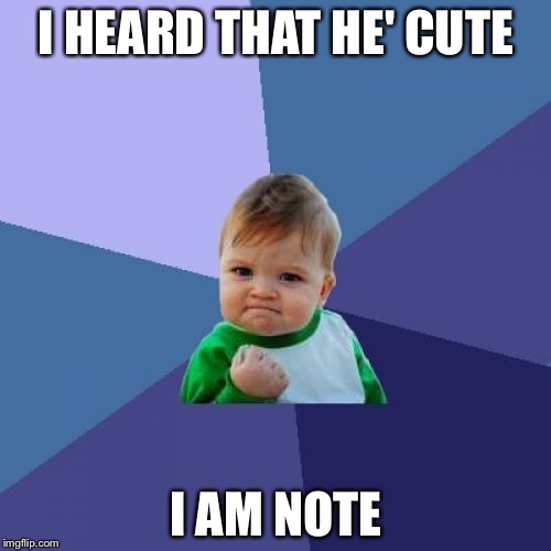 Success Kid Meme | I HEARD THAT HE' CUTE I AM NOTE | image tagged in memes,success kid | made w/ Imgflip meme maker