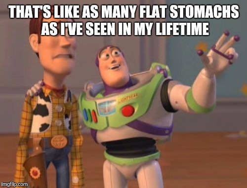 X, X Everywhere Meme | THAT'S LIKE AS MANY FLAT STOMACHS AS I'VE SEEN IN MY LIFETIME | image tagged in memes,x x everywhere | made w/ Imgflip meme maker
