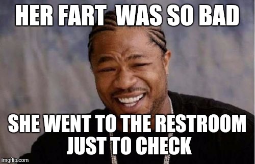Yo Dawg Heard You | HER FART  WAS SO BAD; SHE WENT TO THE RESTROOM JUST TO CHECK | image tagged in memes,yo dawg heard you | made w/ Imgflip meme maker