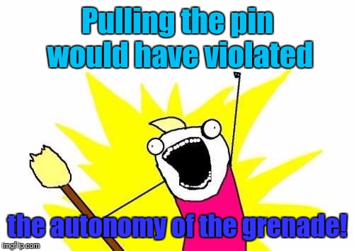 X All The Y Meme | Pulling the pin would have violated the autonomy of the grenade! | image tagged in memes,x all the y | made w/ Imgflip meme maker