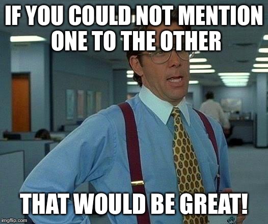 That Would Be Great Meme | IF YOU COULD NOT MENTION ONE TO THE OTHER THAT WOULD BE GREAT! | image tagged in memes,that would be great | made w/ Imgflip meme maker