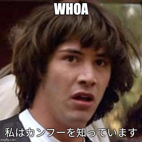 Conspiracy Keanu Meme | WHOA 私はカンフーを知っています | image tagged in memes,conspiracy keanu | made w/ Imgflip meme maker