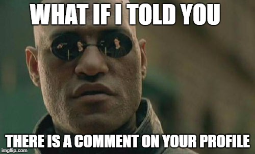 Matrix Morpheus Meme | WHAT IF I TOLD YOU; THERE IS A COMMENT ON YOUR PROFILE | image tagged in memes,matrix morpheus | made w/ Imgflip meme maker