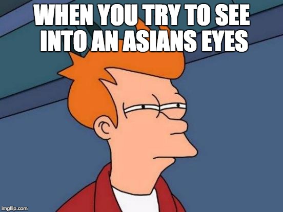 Futurama Fry Meme | WHEN YOU TRY TO SEE INTO AN ASIANS EYES | image tagged in memes,futurama fry | made w/ Imgflip meme maker