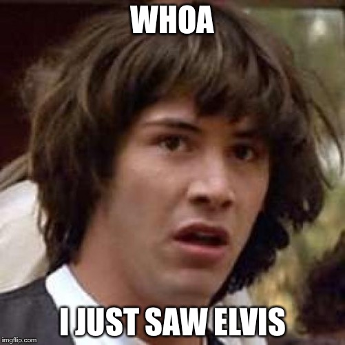 Remember when sightings of Elvis was a big thing lol | WHOA; I JUST SAW ELVIS | image tagged in memes,conspiracy keanu | made w/ Imgflip meme maker