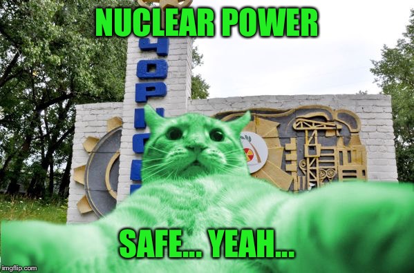 RayCat in Chernobyl | NUCLEAR POWER SAFE... YEAH... | image tagged in raycat in chernobyl | made w/ Imgflip meme maker