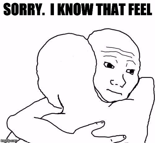 awww hug | SORRY.  I KNOW THAT FEEL | image tagged in awww hug | made w/ Imgflip meme maker