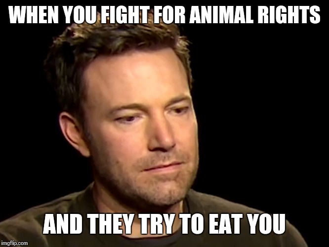 WHEN YOU FIGHT FOR ANIMAL RIGHTS AND THEY TRY TO EAT YOU | made w/ Imgflip meme maker