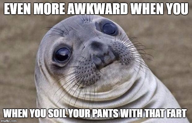 Awkward Moment Sealion Meme | EVEN MORE AWKWARD WHEN YOU WHEN YOU SOIL YOUR PANTS WITH THAT FART | image tagged in memes,awkward moment sealion | made w/ Imgflip meme maker