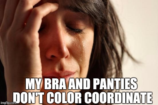 First World Problems Meme | MY BRA AND PANTIES DON'T COLOR COORDINATE | image tagged in memes,first world problems,jbmemegeek,panties | made w/ Imgflip meme maker