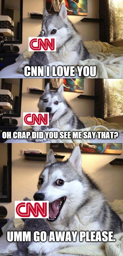 Bad Pun Dog | CNN I LOVE YOU; OH CRAP DID YOU SEE ME SAY THAT? UMM GO AWAY PLEASE. | image tagged in memes,bad pun dog | made w/ Imgflip meme maker