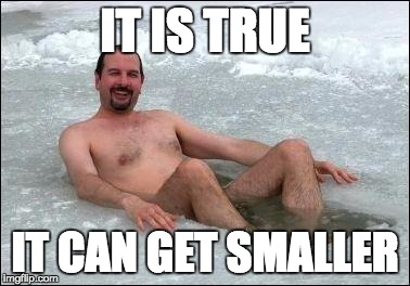 shrinkage! |  IT IS TRUE; IT CAN GET SMALLER | image tagged in itcold,shrinkage,meme,polar bear club | made w/ Imgflip meme maker