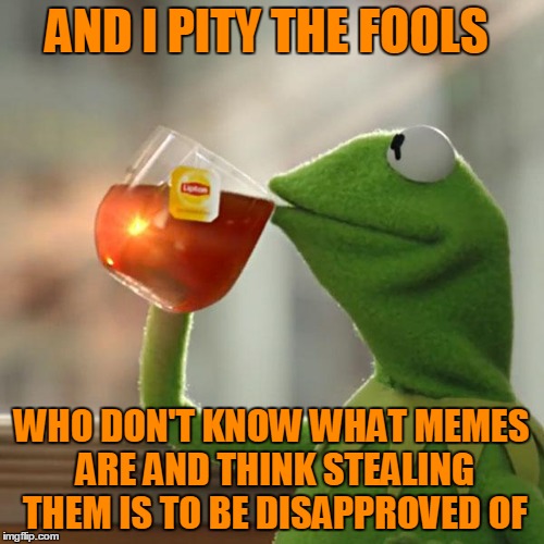 But That's None Of My Business Meme | AND I PITY THE FOOLS WHO DON'T KNOW WHAT MEMES ARE AND THINK STEALING THEM IS TO BE DISAPPROVED OF | image tagged in memes,but thats none of my business,kermit the frog | made w/ Imgflip meme maker