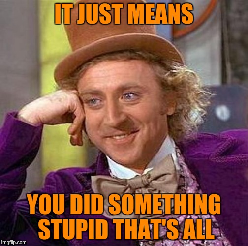 Creepy Condescending Wonka Meme | IT JUST MEANS YOU DID SOMETHING STUPID THAT'S ALL | image tagged in memes,creepy condescending wonka | made w/ Imgflip meme maker