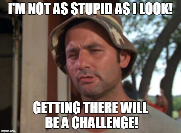 Stupid Is A Challenge! | I'M NOT AS STUPID AS I LOOK! GETTING THERE WILL BE A CHALLENGE! | image tagged in memes,so i got that goin for me which is nice,caddyshack | made w/ Imgflip meme maker