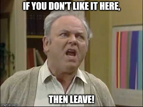 IF YOU DON'T LIKE IT HERE, THEN LEAVE! | image tagged in if you don't like it here,then leave | made w/ Imgflip meme maker