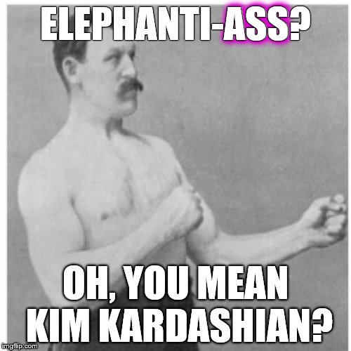Overly Manly Man It Is What It Is | ELEPHANTI-ASS? ASS; OH, YOU MEAN KIM KARDASHIAN? | image tagged in memes,overly manly man,kim kardashian | made w/ Imgflip meme maker