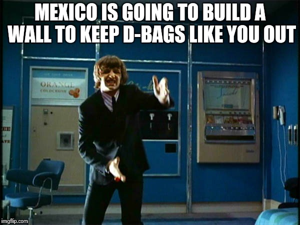 Ringo "Bring it ! " | MEXICO IS GOING TO BUILD A WALL TO KEEP D-BAGS LIKE YOU OUT | image tagged in ringo bring it | made w/ Imgflip meme maker