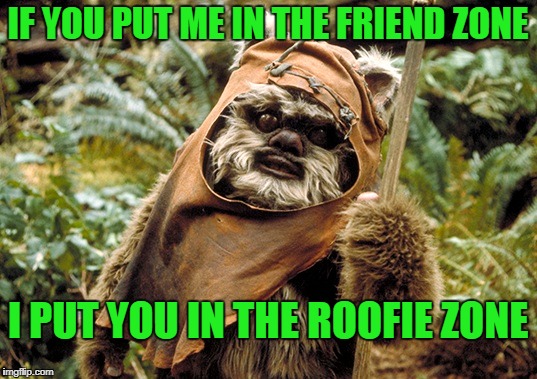 Ewoks don't play that shit. | IF YOU PUT ME IN THE FRIEND ZONE; I PUT YOU IN THE ROOFIE ZONE | image tagged in grumpy ewoks | made w/ Imgflip meme maker