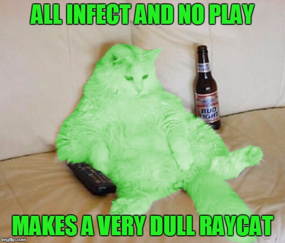 RayCat Chillin' | ALL INFECT AND NO PLAY MAKES A VERY DULL RAYCAT | image tagged in raycat chillin' | made w/ Imgflip meme maker