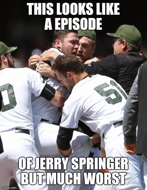 baseball drama | THIS LOOKS LIKE A EPISODE; OF JERRY SPRINGER BUT MUCH WORST | image tagged in baseball drama | made w/ Imgflip meme maker