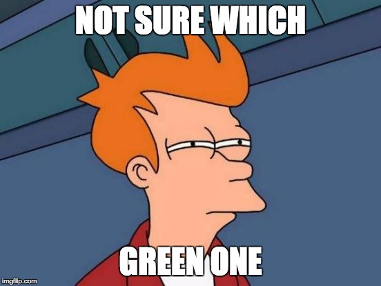 Futurama Fry Meme | NOT SURE WHICH GREEN ONE | image tagged in memes,futurama fry | made w/ Imgflip meme maker