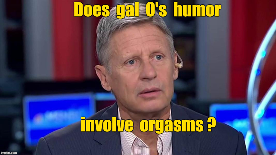 Gallows humor | Does  gal  O's  humor; involve  orgasms ? | image tagged in gary johnson confused,memes,nsfw | made w/ Imgflip meme maker