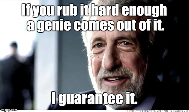 not entirely sure this is sfw... | If you rub it hard enough a genie comes out of it. I guarantee it. | image tagged in memes,i guarantee it | made w/ Imgflip meme maker