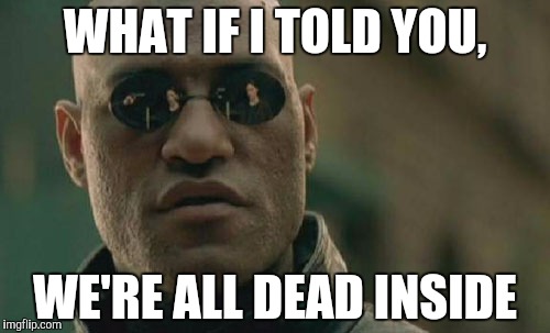 Matrix Morpheus Meme | WHAT IF I TOLD YOU, WE'RE ALL DEAD INSIDE | image tagged in memes,matrix morpheus | made w/ Imgflip meme maker