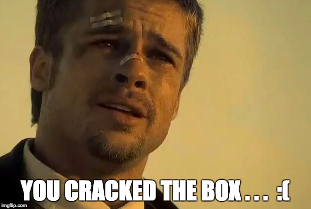 Brad Pitt Seven | YOU CRACKED THE BOX . . .  :( | image tagged in brad pitt seven | made w/ Imgflip meme maker
