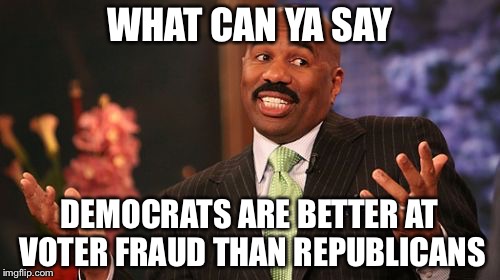 Steve Harvey Meme | WHAT CAN YA SAY; DEMOCRATS ARE BETTER AT VOTER FRAUD THAN REPUBLICANS | image tagged in memes,steve harvey | made w/ Imgflip meme maker