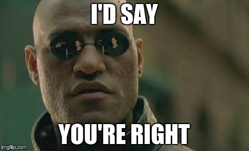 Matrix Morpheus Meme | I'D SAY YOU'RE RIGHT | image tagged in memes,matrix morpheus | made w/ Imgflip meme maker