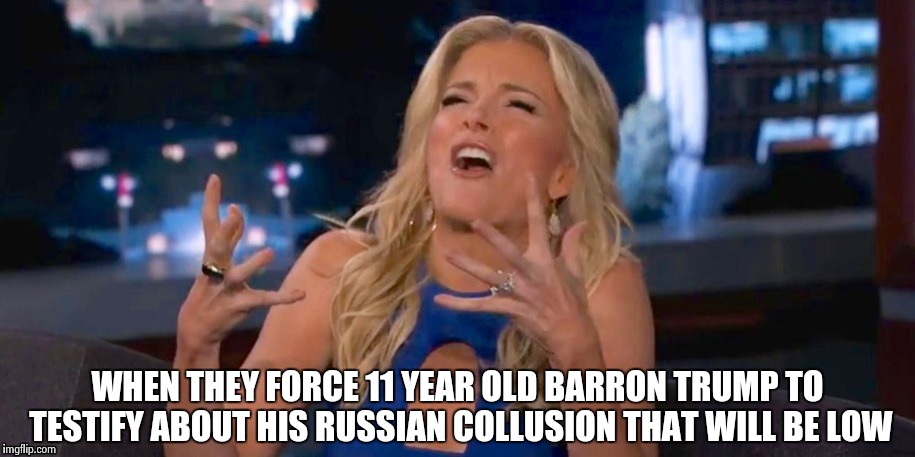 Megan Kelley | WHEN THEY FORCE 11 YEAR OLD BARRON TRUMP TO TESTIFY ABOUT HIS RUSSIAN COLLUSION THAT WILL BE LOW | image tagged in megan kelley | made w/ Imgflip meme maker