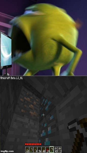 WARNING: Some viewers may find this image sensitive, viewer discretion is advised | image tagged in mike wazowski,minecraft,viewer discretion,diamonds | made w/ Imgflip meme maker