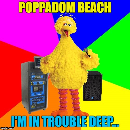 That's right, right? :) | POPPADOM BEACH; I'M IN TROUBLE DEEP... | image tagged in wrong lyrics karaoke big bird,memes,music,madonna | made w/ Imgflip meme maker