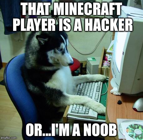 I Have No Idea What I Am Doing Meme | THAT MINECRAFT PLAYER IS A HACKER; OR...I'M A NOOB | image tagged in memes,i have no idea what i am doing | made w/ Imgflip meme maker