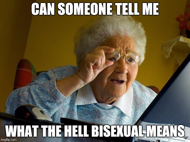 Grandma Finds The Internet Meme | CAN SOMEONE TELL ME; WHAT THE HELL BISEXUAL MEANS | image tagged in memes,grandma finds the internet | made w/ Imgflip meme maker
