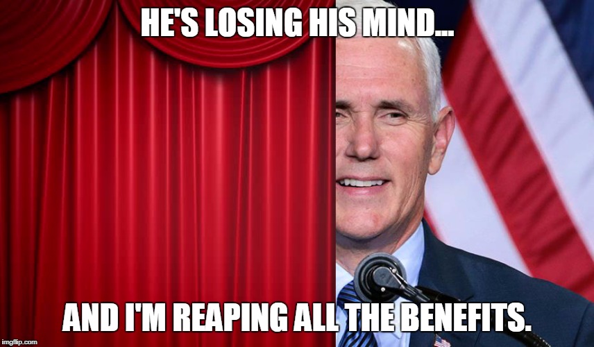 Pence Reaping All the Benefits | HE'S LOSING HIS MIND... AND I'M REAPING ALL THE BENEFITS. | image tagged in wedding singer,mike pence | made w/ Imgflip meme maker