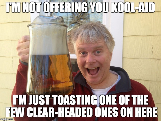 I'M NOT OFFERING YOU KOOL-AID I'M JUST TOASTING ONE OF THE FEW CLEAR-HEADED ONES ON HERE | made w/ Imgflip meme maker