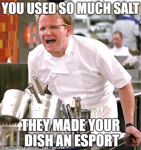 Chef Gordon Ramsay Meme | YOU USED SO MUCH SALT; THEY MADE YOUR DISH AN ESPORT | image tagged in memes,chef gordon ramsay | made w/ Imgflip meme maker