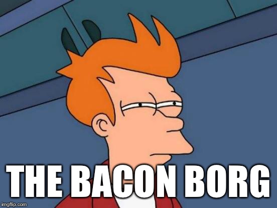 Futurama Fry Meme | THE BACON BORG | image tagged in memes,futurama fry | made w/ Imgflip meme maker